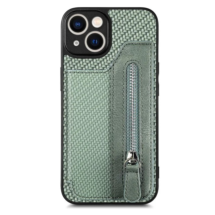 C1-04 For iPhone 14 Zipper Pocket PU Leather+PC+TPU Case Phone Cover with Card Holder
