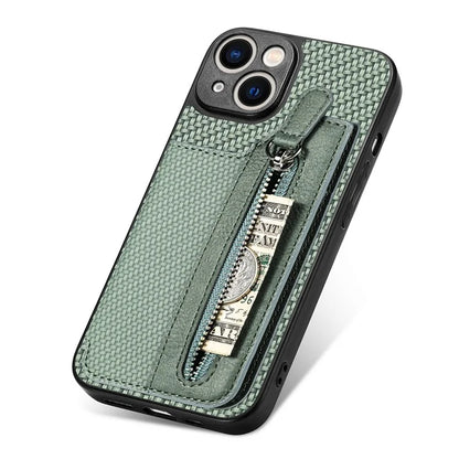 C1-04 For iPhone 14 Zipper Pocket PU Leather+PC+TPU Case Phone Cover with Card Holder