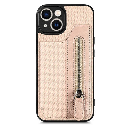 C1-04 For iPhone 14 Zipper Pocket PU Leather+PC+TPU Case Phone Cover with Card Holder