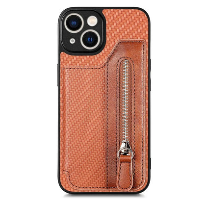 C1-04 For iPhone 14 Zipper Pocket PU Leather+PC+TPU Case Phone Cover with Card Holder
