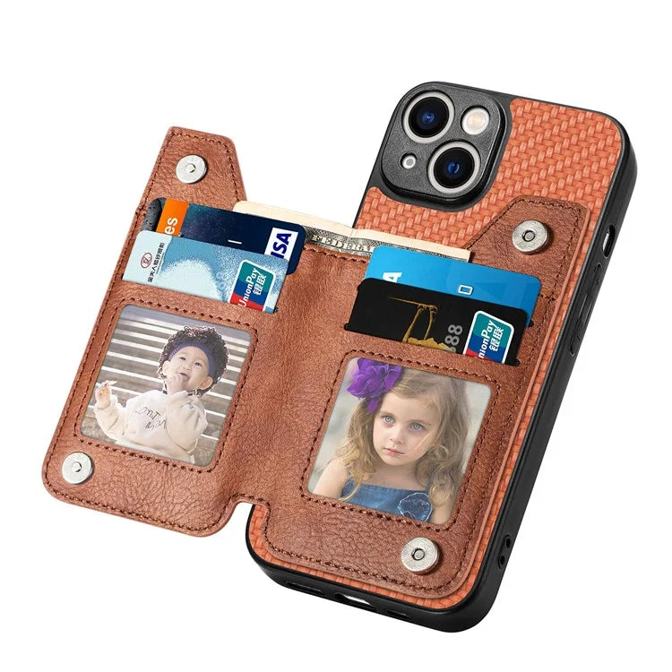 C1-04 For iPhone 14 Zipper Pocket PU Leather+PC+TPU Case Phone Cover with Card Holder