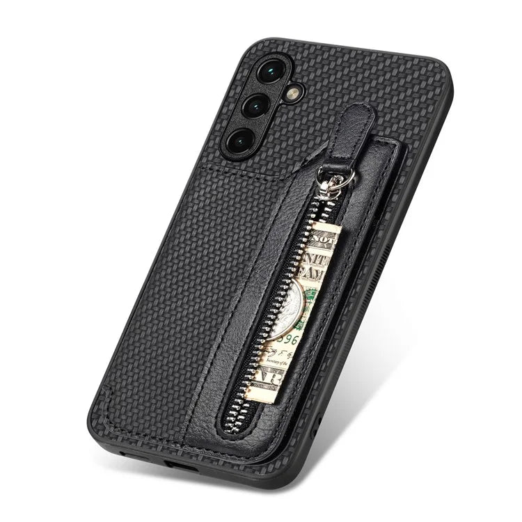 C1-04 For Samsung Galaxy A05s 4G Case Zipper Pocket Leather Coated PC+TPU Anti-drop Phone Cover
