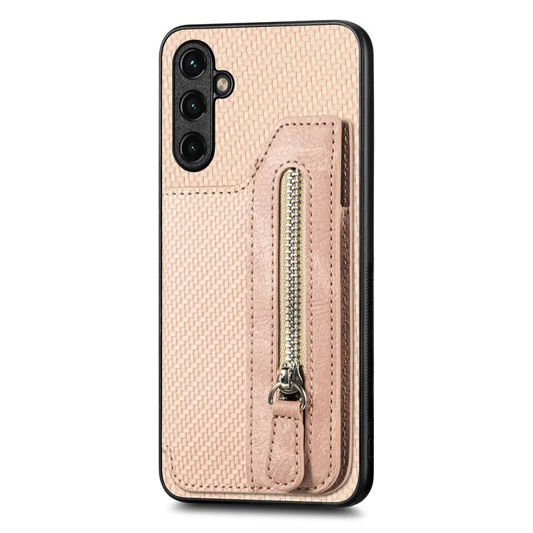 C1-04 For Samsung Galaxy A05s 4G Case Zipper Pocket Leather Coated PC+TPU Anti-drop Phone Cover
