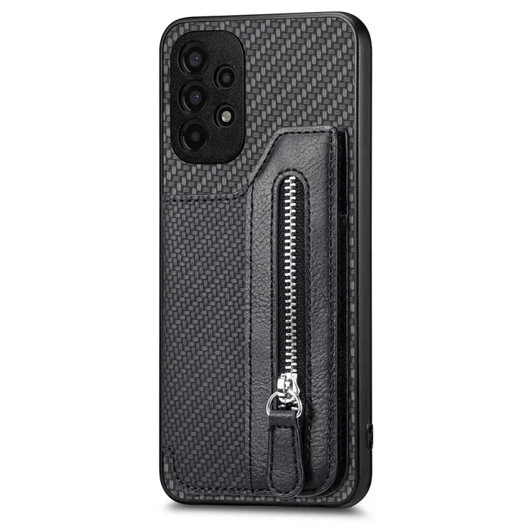 C1-04 For Samsung Galaxy A13 4G Case Carbon Fiber Texture Leather+PC+TPU Zipper Phone Cover