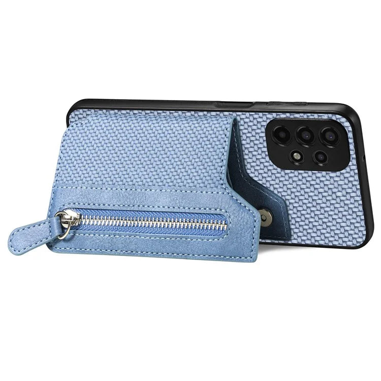 C1-04 For Samsung Galaxy A13 4G Case Carbon Fiber Texture Leather+PC+TPU Zipper Phone Cover