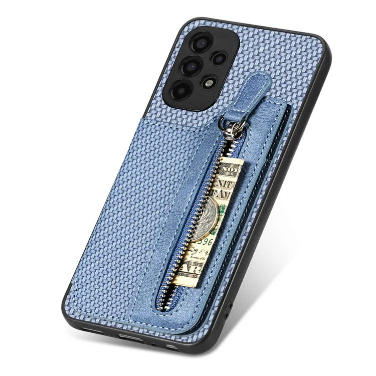 C1-04 For Samsung Galaxy A13 4G Case Carbon Fiber Texture Leather+PC+TPU Zipper Phone Cover