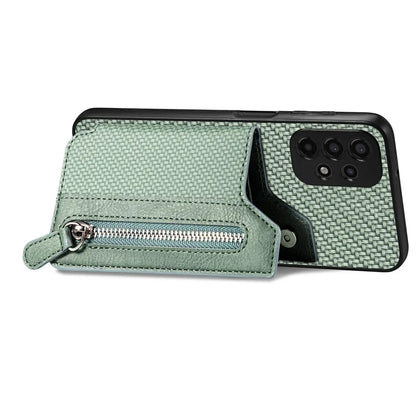 C1-04 For Samsung Galaxy A13 4G Case Carbon Fiber Texture Leather+PC+TPU Zipper Phone Cover