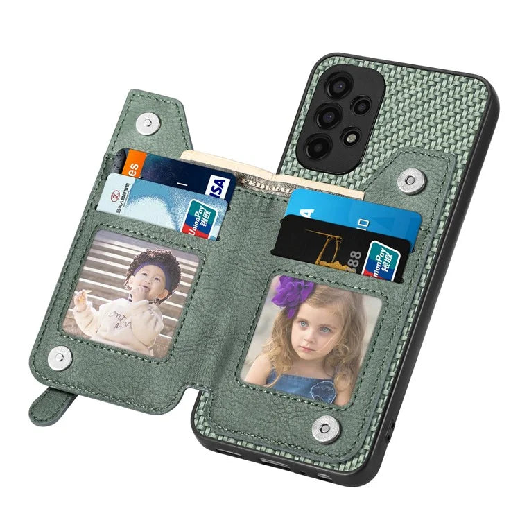 C1-04 For Samsung Galaxy A13 4G Case Carbon Fiber Texture Leather+PC+TPU Zipper Phone Cover