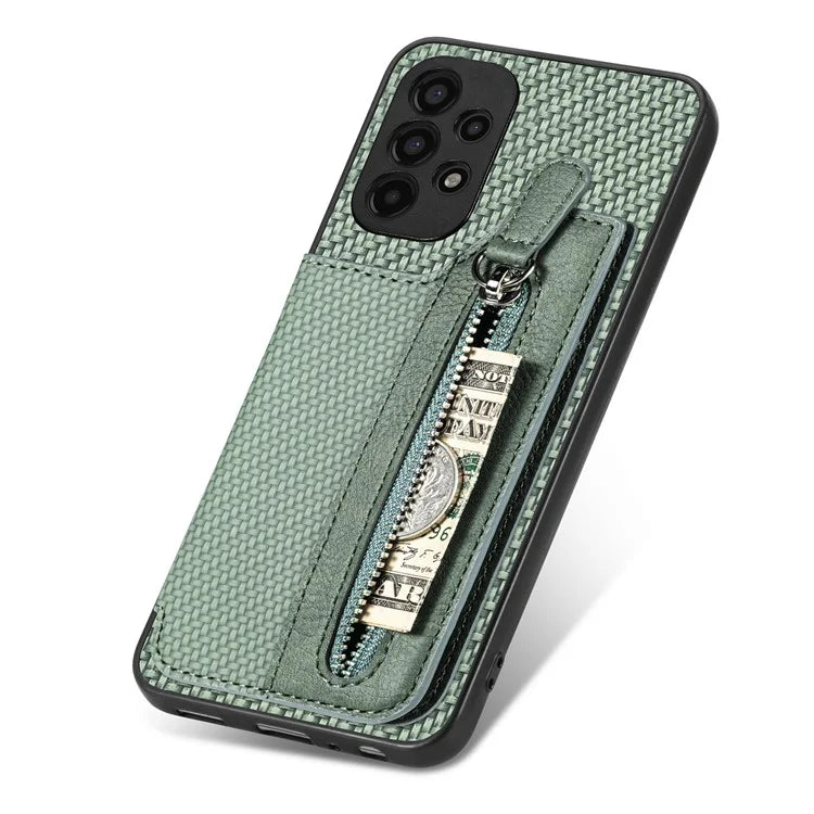 C1-04 For Samsung Galaxy A13 4G Case Carbon Fiber Texture Leather+PC+TPU Zipper Phone Cover