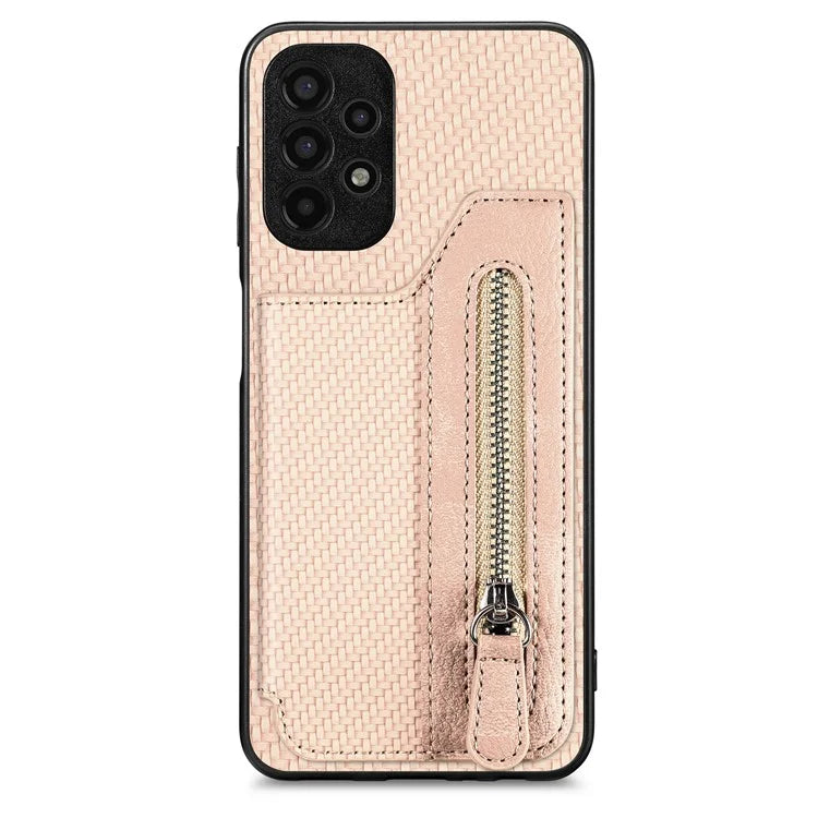 C1-04 For Samsung Galaxy A13 4G Case Carbon Fiber Texture Leather+PC+TPU Zipper Phone Cover
