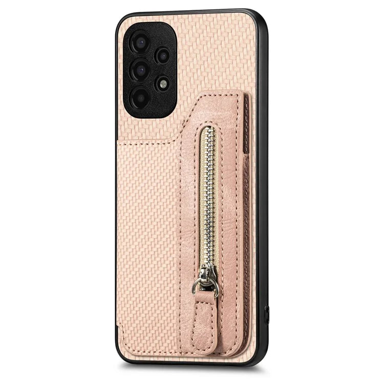 C1-04 For Samsung Galaxy A13 4G Case Carbon Fiber Texture Leather+PC+TPU Zipper Phone Cover