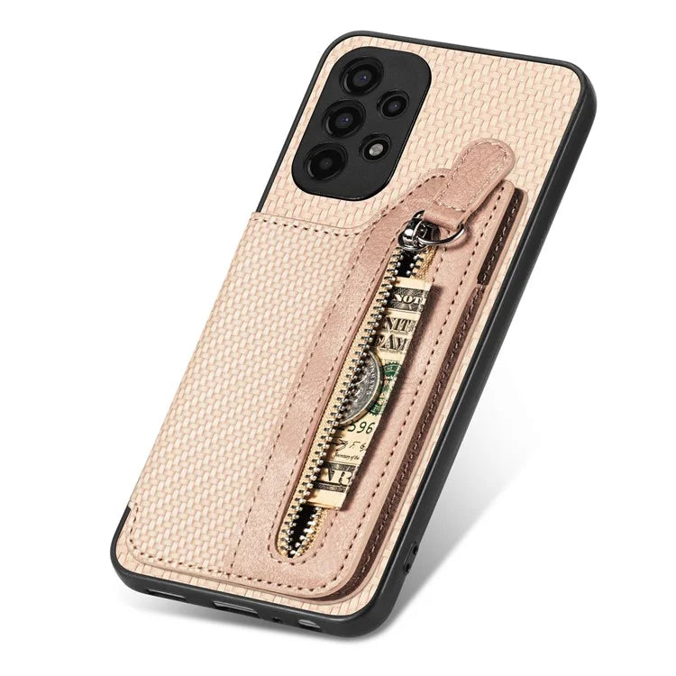 C1-04 For Samsung Galaxy A13 4G Case Carbon Fiber Texture Leather+PC+TPU Zipper Phone Cover