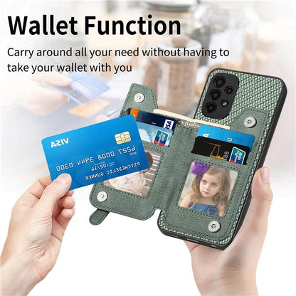 C1-04 For Samsung Galaxy A13 4G Case Carbon Fiber Texture Leather+PC+TPU Zipper Phone Cover