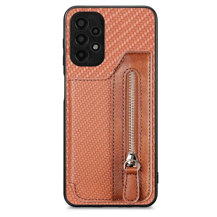 C1-04 For Samsung Galaxy A13 4G Case Carbon Fiber Texture Leather+PC+TPU Zipper Phone Cover