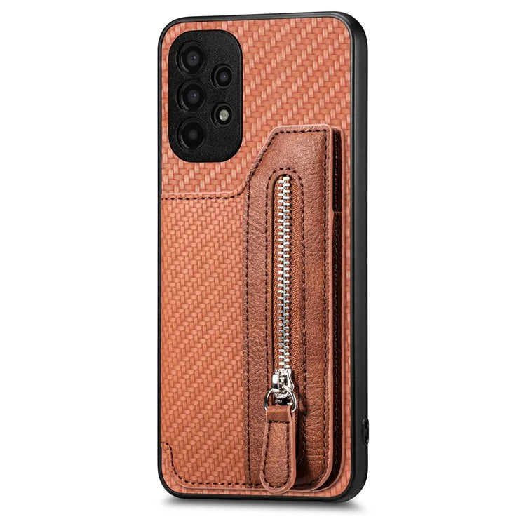 C1-04 For Samsung Galaxy A13 4G Case Carbon Fiber Texture Leather+PC+TPU Zipper Phone Cover