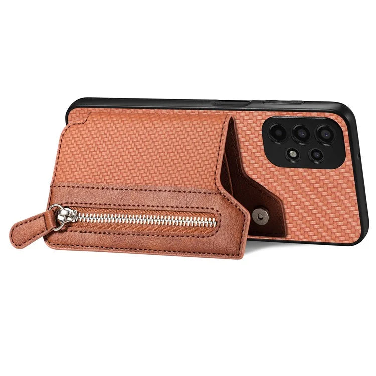 C1-04 For Samsung Galaxy A13 4G Case Carbon Fiber Texture Leather+PC+TPU Zipper Phone Cover