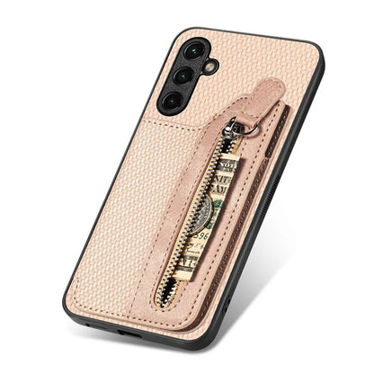 C1-04 For Samsung Galaxy A15 4G / 5G Case Zipper Pocket Kickstand Leather Back Cover