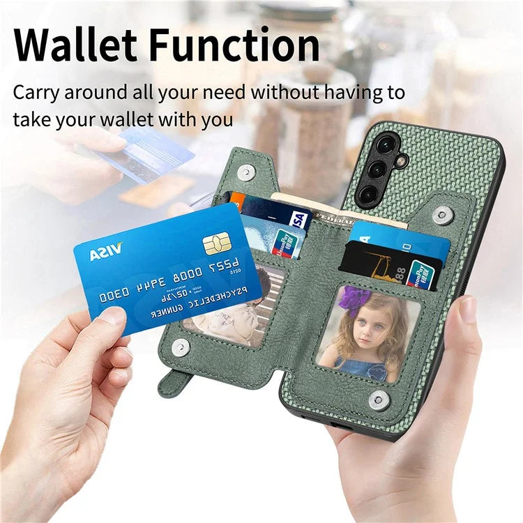 C1-04 For Samsung Galaxy A15 4G / 5G Case Zipper Pocket Kickstand Leather Back Cover