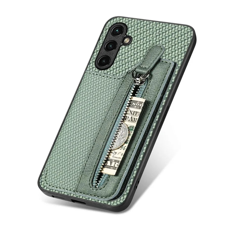 C1-04 For Samsung Galaxy A55 5G Case Leather+PC+TPU Zipper Pocket Kickstand Phone Cover