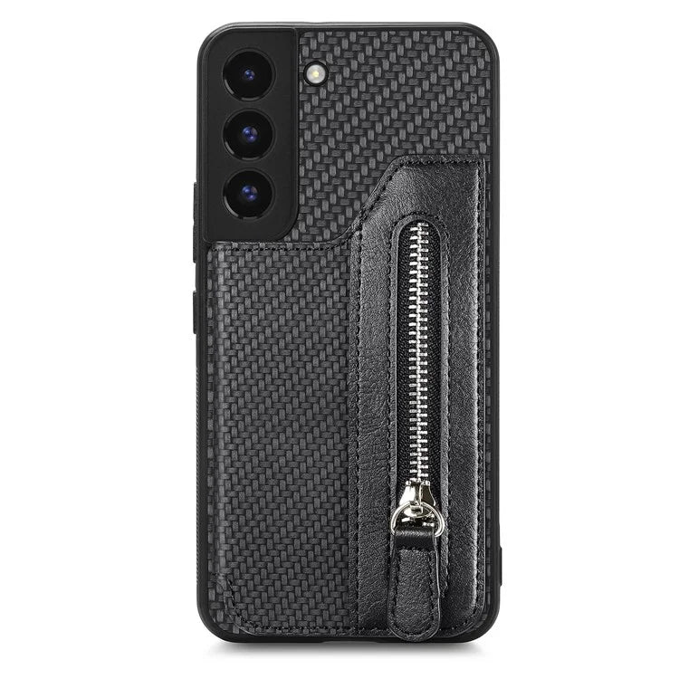 C1-04 For Samsung Galaxy S22+ 5G Case Zipper Wallet Leather Coated PC+TPU Phone Cover