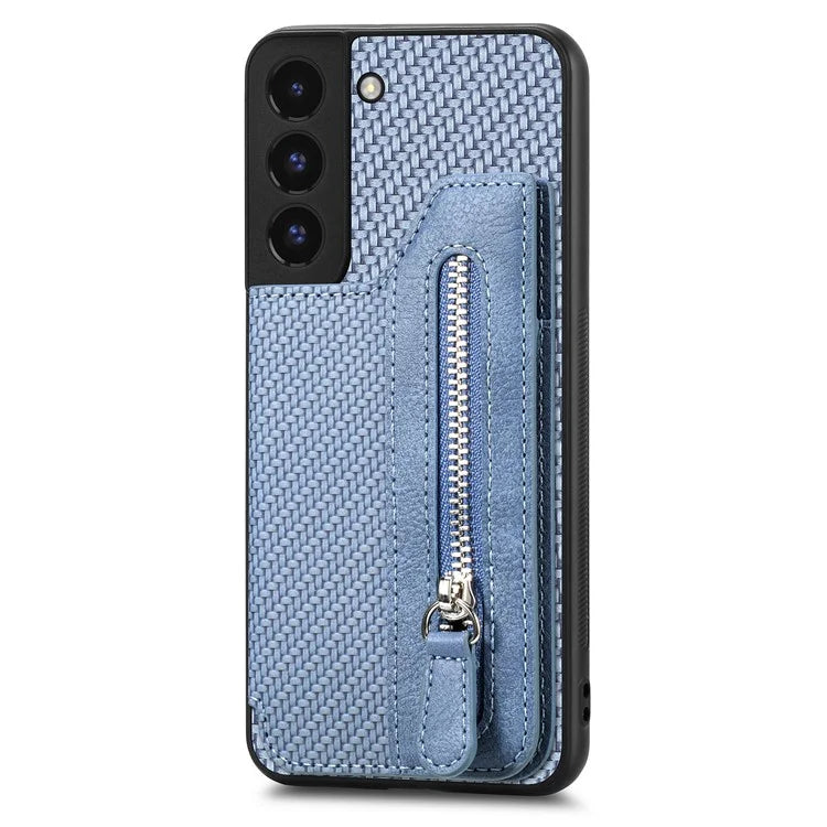 C1-04 For Samsung Galaxy S22+ 5G Case Zipper Wallet Leather Coated PC+TPU Phone Cover