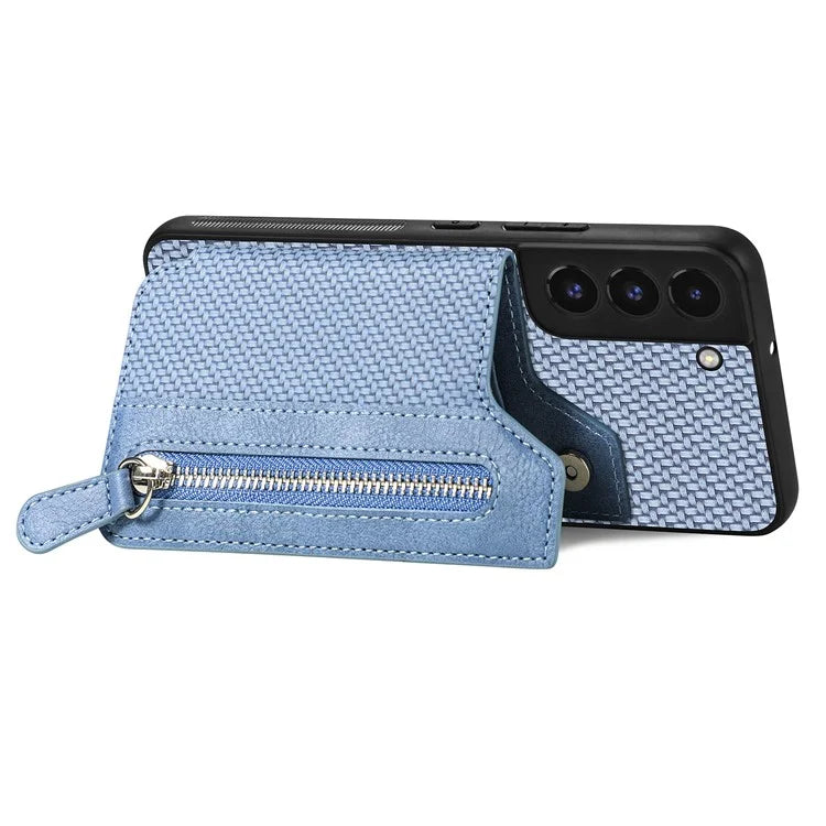 C1-04 For Samsung Galaxy S22+ 5G Case Zipper Wallet Leather Coated PC+TPU Phone Cover