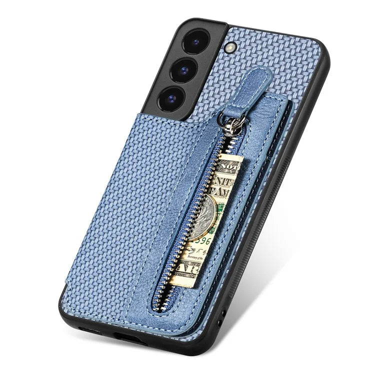 C1-04 For Samsung Galaxy S22+ 5G Case Zipper Wallet Leather Coated PC+TPU Phone Cover