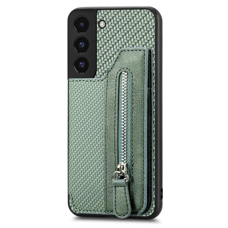 C1-04 For Samsung Galaxy S22+ 5G Case Zipper Wallet Leather Coated PC+TPU Phone Cover