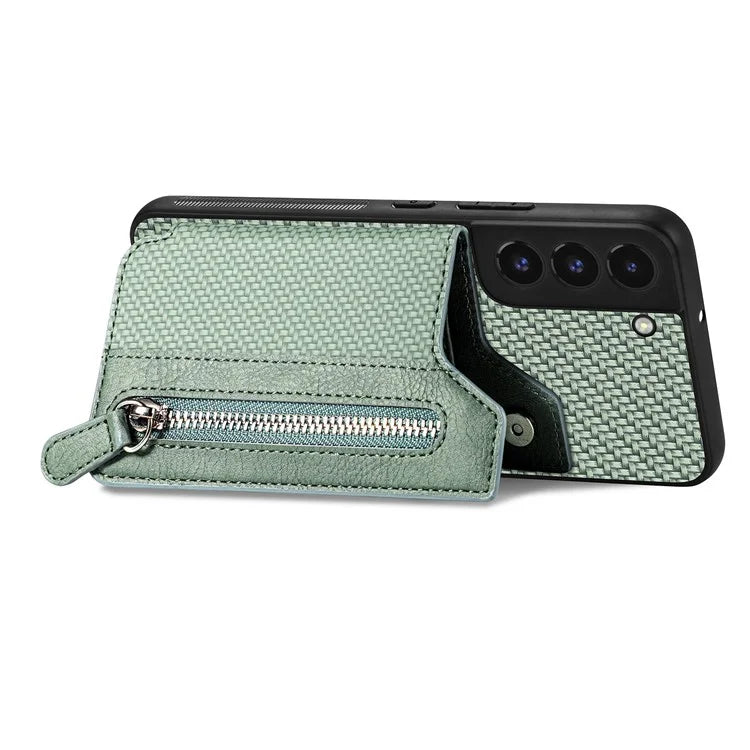 C1-04 For Samsung Galaxy S22+ 5G Case Zipper Wallet Leather Coated PC+TPU Phone Cover
