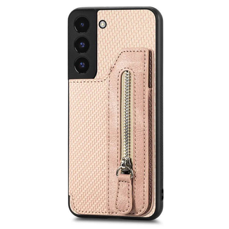 C1-04 For Samsung Galaxy S22+ 5G Case Zipper Wallet Leather Coated PC+TPU Phone Cover