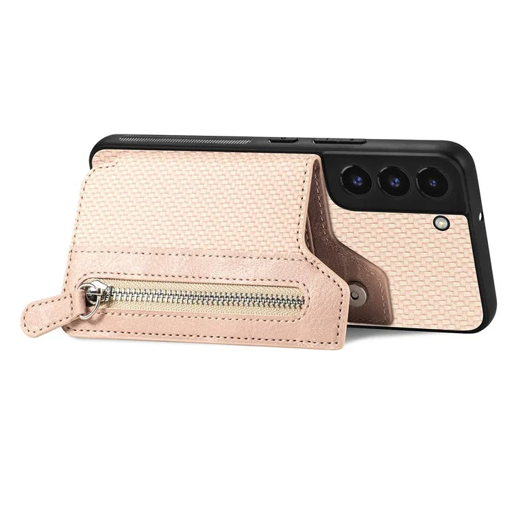 C1-04 For Samsung Galaxy S22+ 5G Case Zipper Wallet Leather Coated PC+TPU Phone Cover