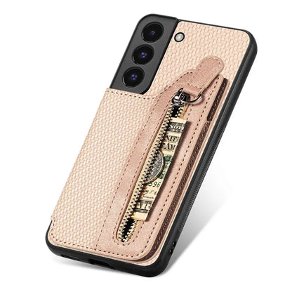 C1-04 For Samsung Galaxy S22+ 5G Case Zipper Wallet Leather Coated PC+TPU Phone Cover