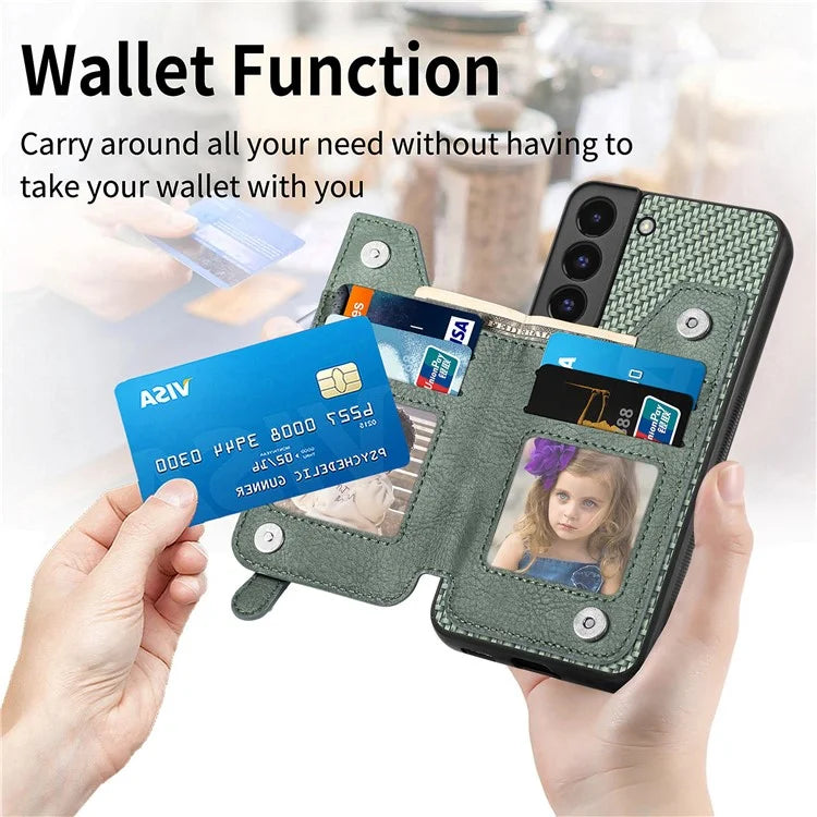 C1-04 For Samsung Galaxy S22+ 5G Case Zipper Wallet Leather Coated PC+TPU Phone Cover