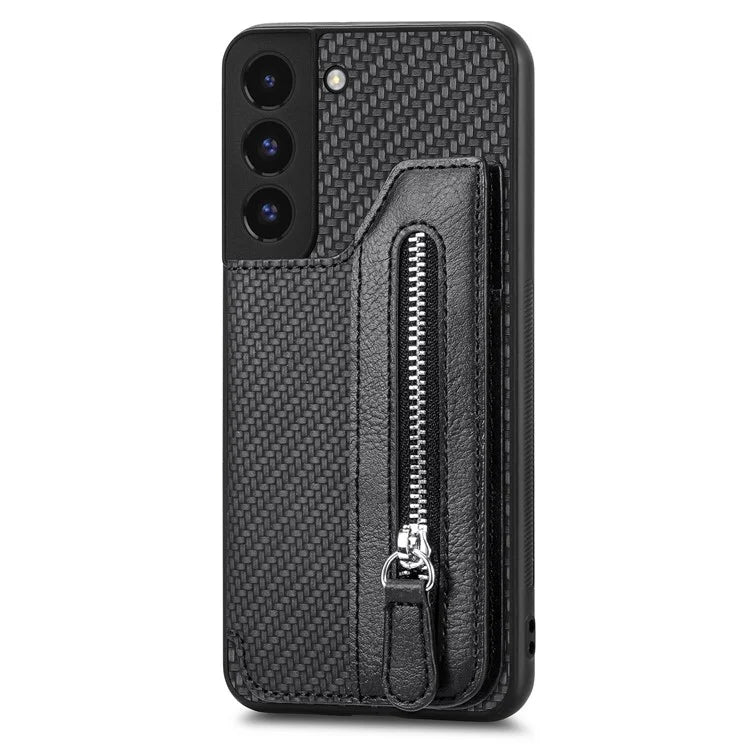 C1-04 For Samsung Galaxy S22 5G Wallet Case Anti-Drop Kickstand PU+PC+TPU Phone Cover