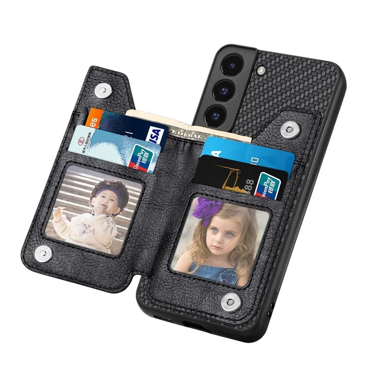 C1-04 For Samsung Galaxy S22 5G Wallet Case Anti-Drop Kickstand PU+PC+TPU Phone Cover
