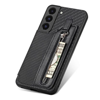 C1-04 For Samsung Galaxy S22 5G Wallet Case Anti-Drop Kickstand PU+PC+TPU Phone Cover