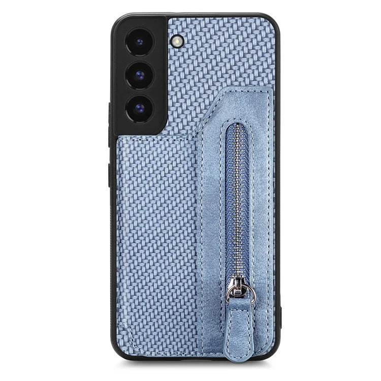 C1-04 For Samsung Galaxy S22 5G Wallet Case Anti-Drop Kickstand PU+PC+TPU Phone Cover