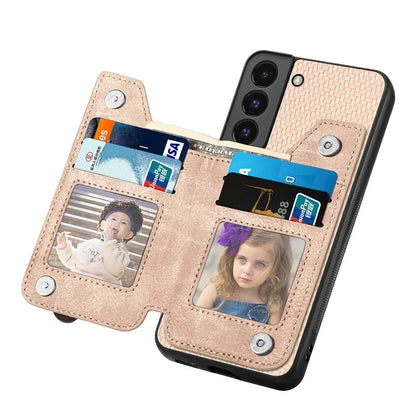 C1-04 For Samsung Galaxy S22 5G Wallet Case Anti-Drop Kickstand PU+PC+TPU Phone Cover