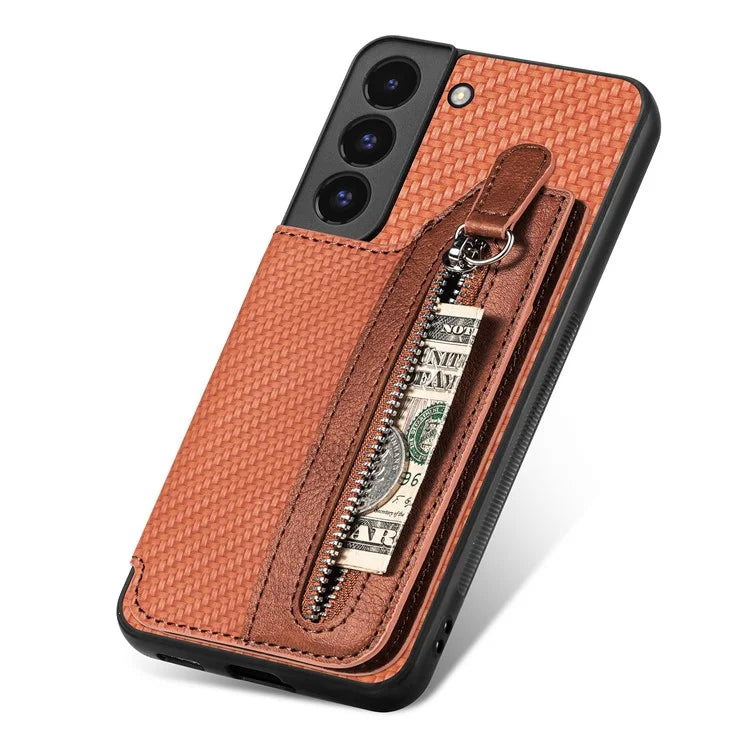 C1-04 For Samsung Galaxy S22 5G Wallet Case Anti-Drop Kickstand PU+PC+TPU Phone Cover