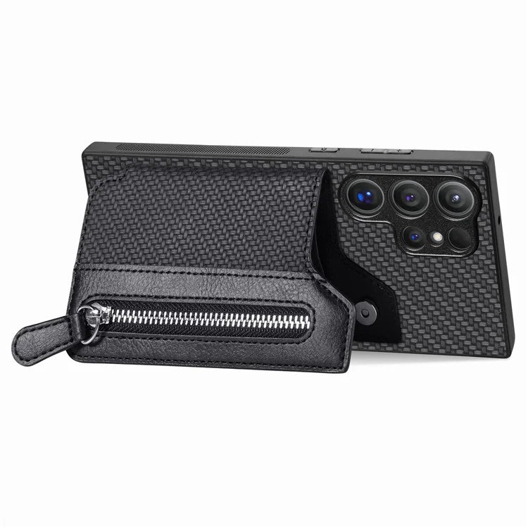 C1-04 For Samsung Galaxy S24 Ultra Case Carbon Fiber Texture PU Leather Coated PC+TPU Phone Cover