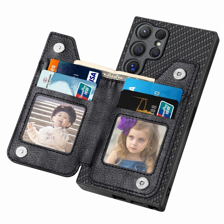 C1-04 For Samsung Galaxy S24 Ultra Case Carbon Fiber Texture PU Leather Coated PC+TPU Phone Cover
