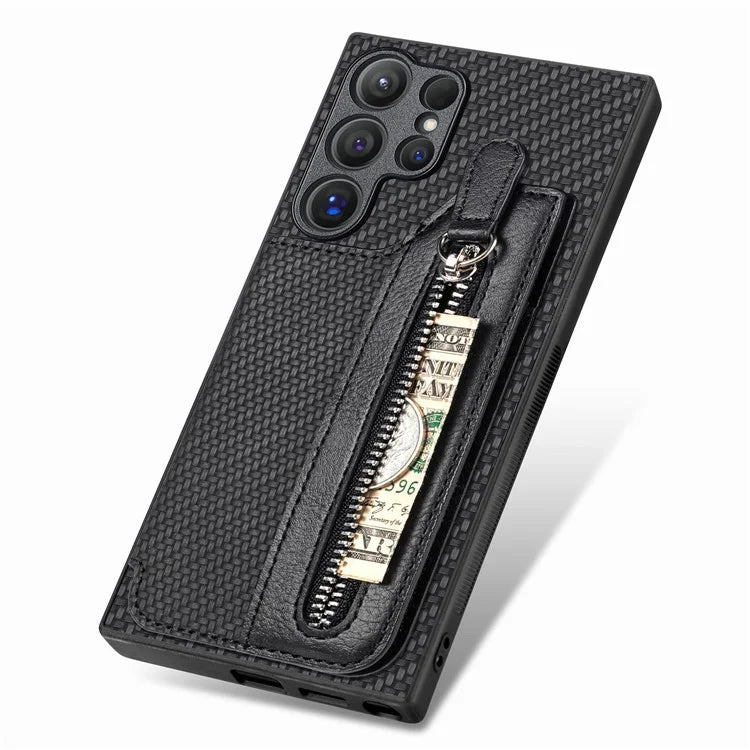 C1-04 For Samsung Galaxy S24 Ultra Case Carbon Fiber Texture PU Leather Coated PC+TPU Phone Cover