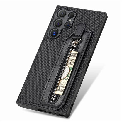 C1-04 For Samsung Galaxy S24 Ultra Case Carbon Fiber Texture PU Leather Coated PC+TPU Phone Cover