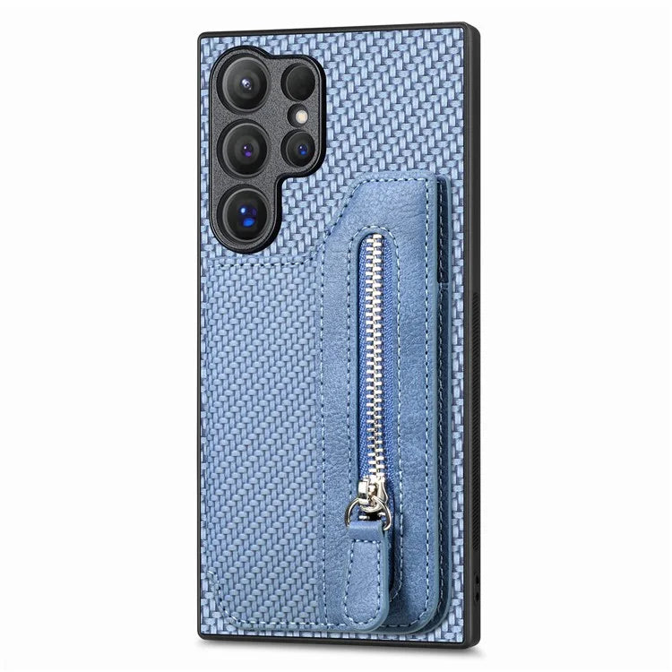 C1-04 For Samsung Galaxy S24 Ultra Case Carbon Fiber Texture PU Leather Coated PC+TPU Phone Cover