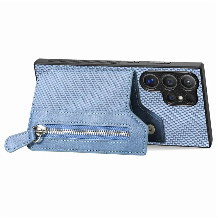 C1-04 For Samsung Galaxy S24 Ultra Case Carbon Fiber Texture PU Leather Coated PC+TPU Phone Cover