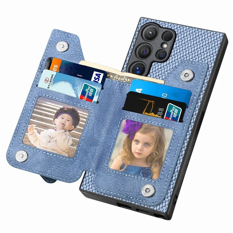C1-04 For Samsung Galaxy S24 Ultra Case Carbon Fiber Texture PU Leather Coated PC+TPU Phone Cover