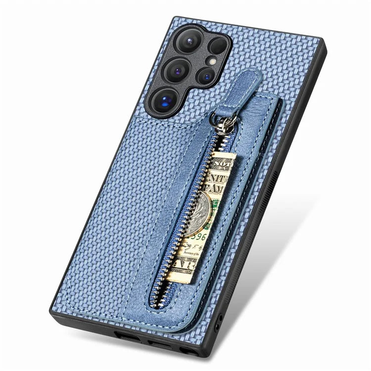 C1-04 For Samsung Galaxy S24 Ultra Case Carbon Fiber Texture PU Leather Coated PC+TPU Phone Cover