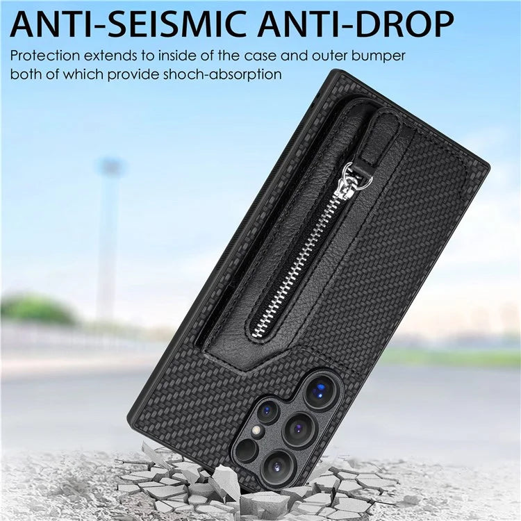 C1-04 For Samsung Galaxy S24 Ultra Case Carbon Fiber Texture PU Leather Coated PC+TPU Phone Cover