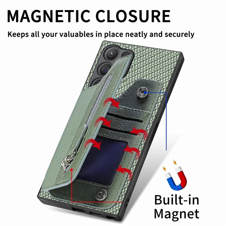 C1-04 For Samsung Galaxy S24 Ultra Case Carbon Fiber Texture PU Leather Coated PC+TPU Phone Cover