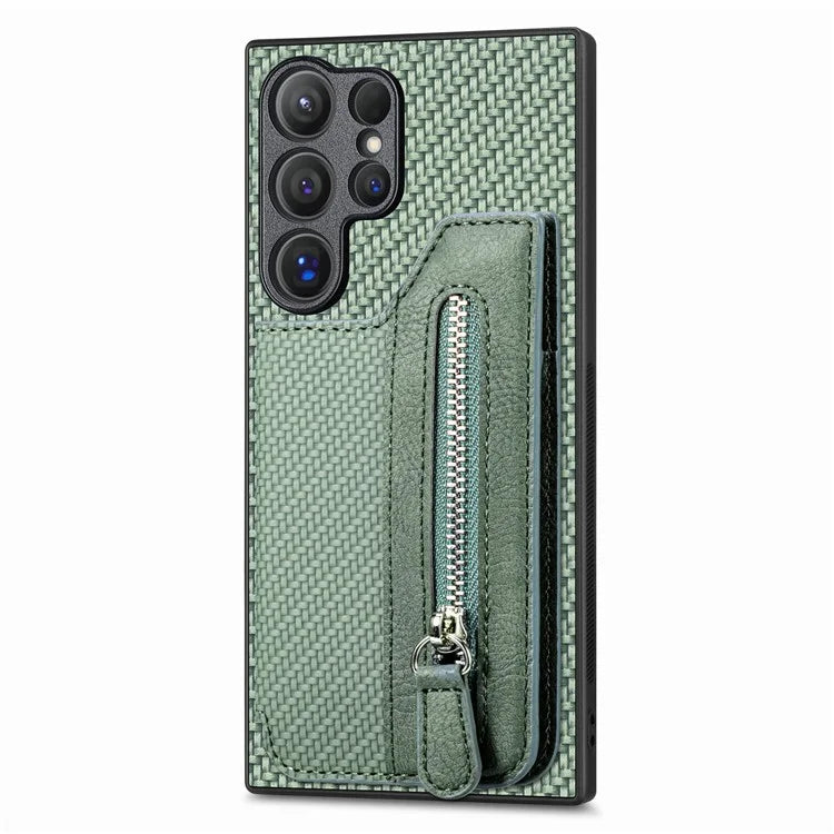 C1-04 For Samsung Galaxy S24 Ultra Case Carbon Fiber Texture PU Leather Coated PC+TPU Phone Cover